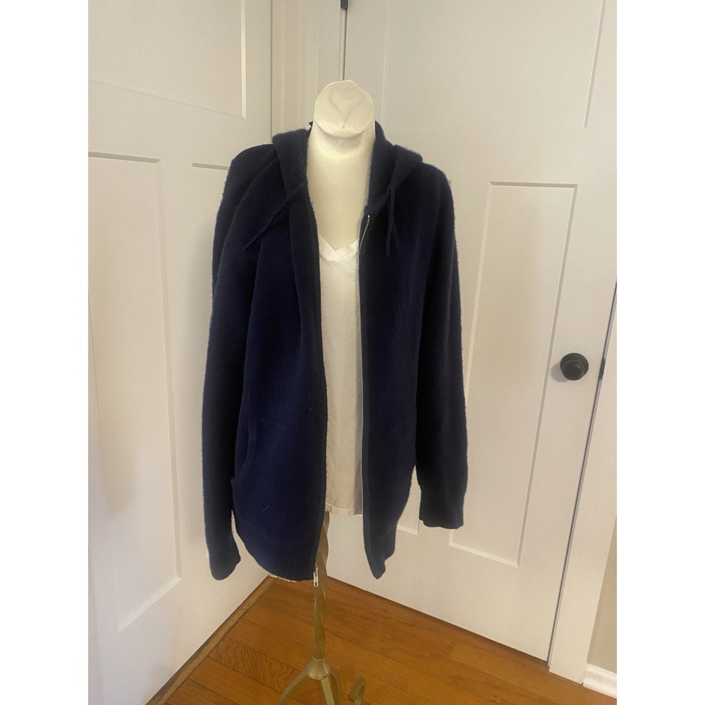 Quince Lot Of 2 Mongolian Cashmere Zip Hoodie Sweater & T-shirt Large Blue White